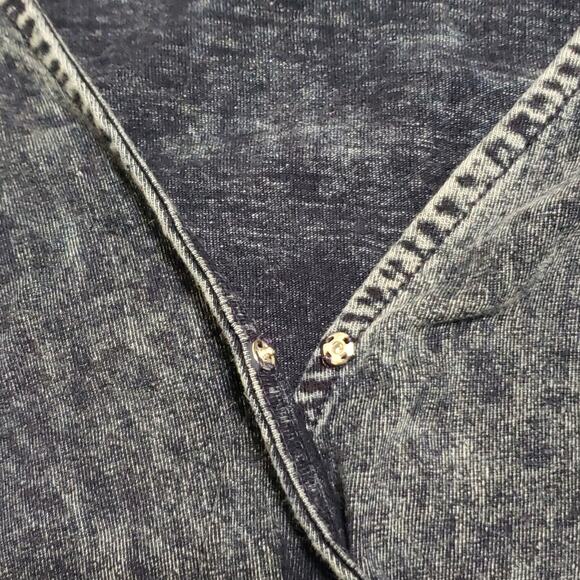 White Birch Acid Wash Denim Ruffle Tiered Flutter Mini Dress XL Layered Grunge - Picture 11 of 12